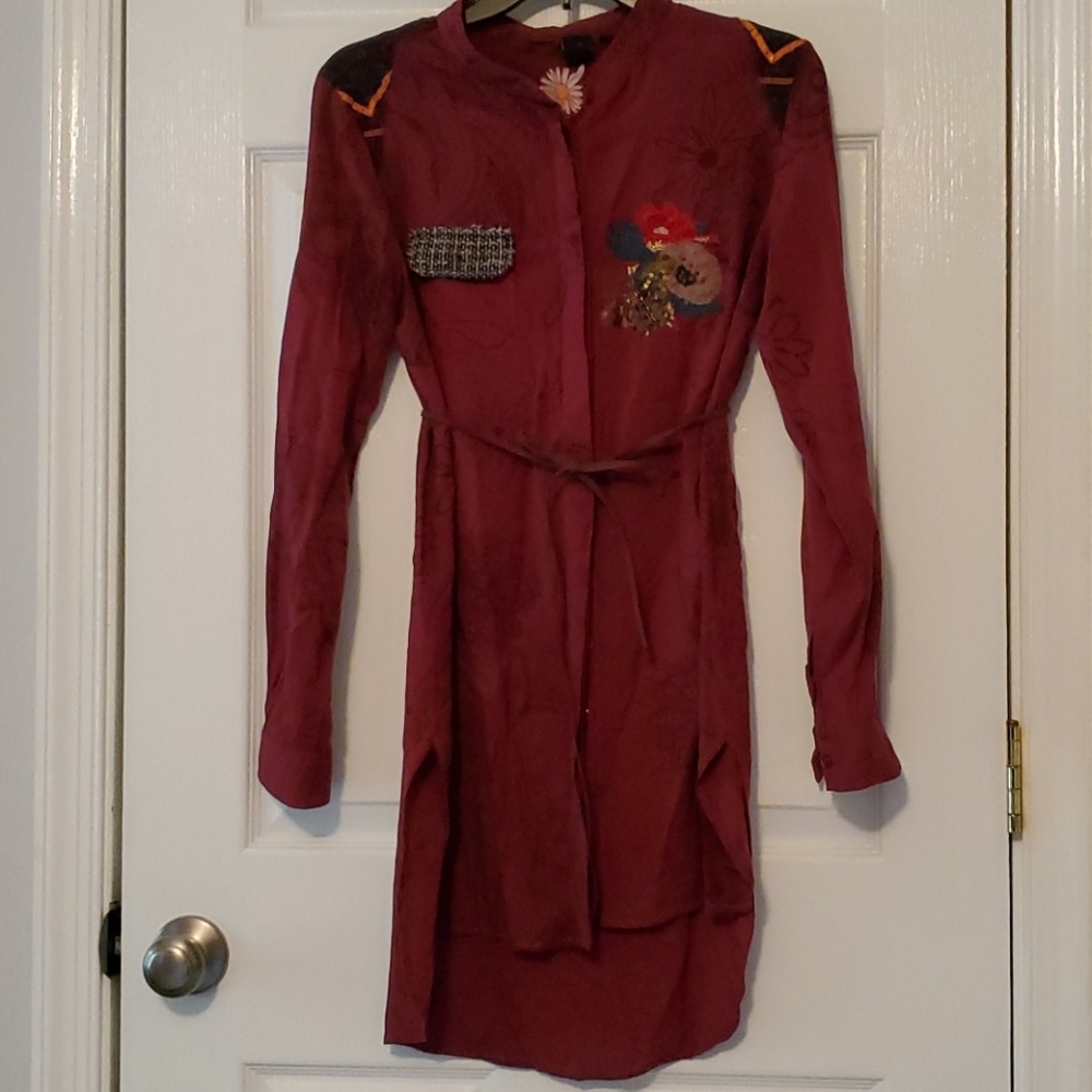 Desigual tunic top red with belt size S